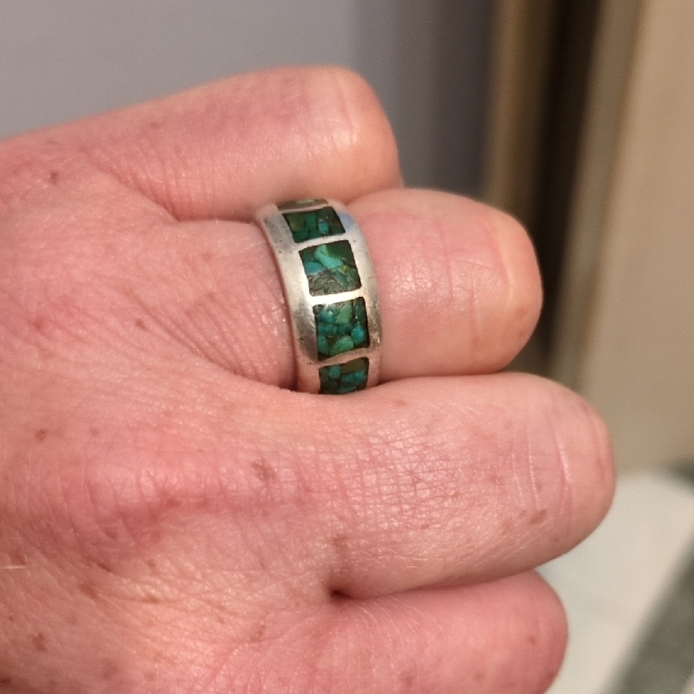 Silver and Green Inlay Ring
